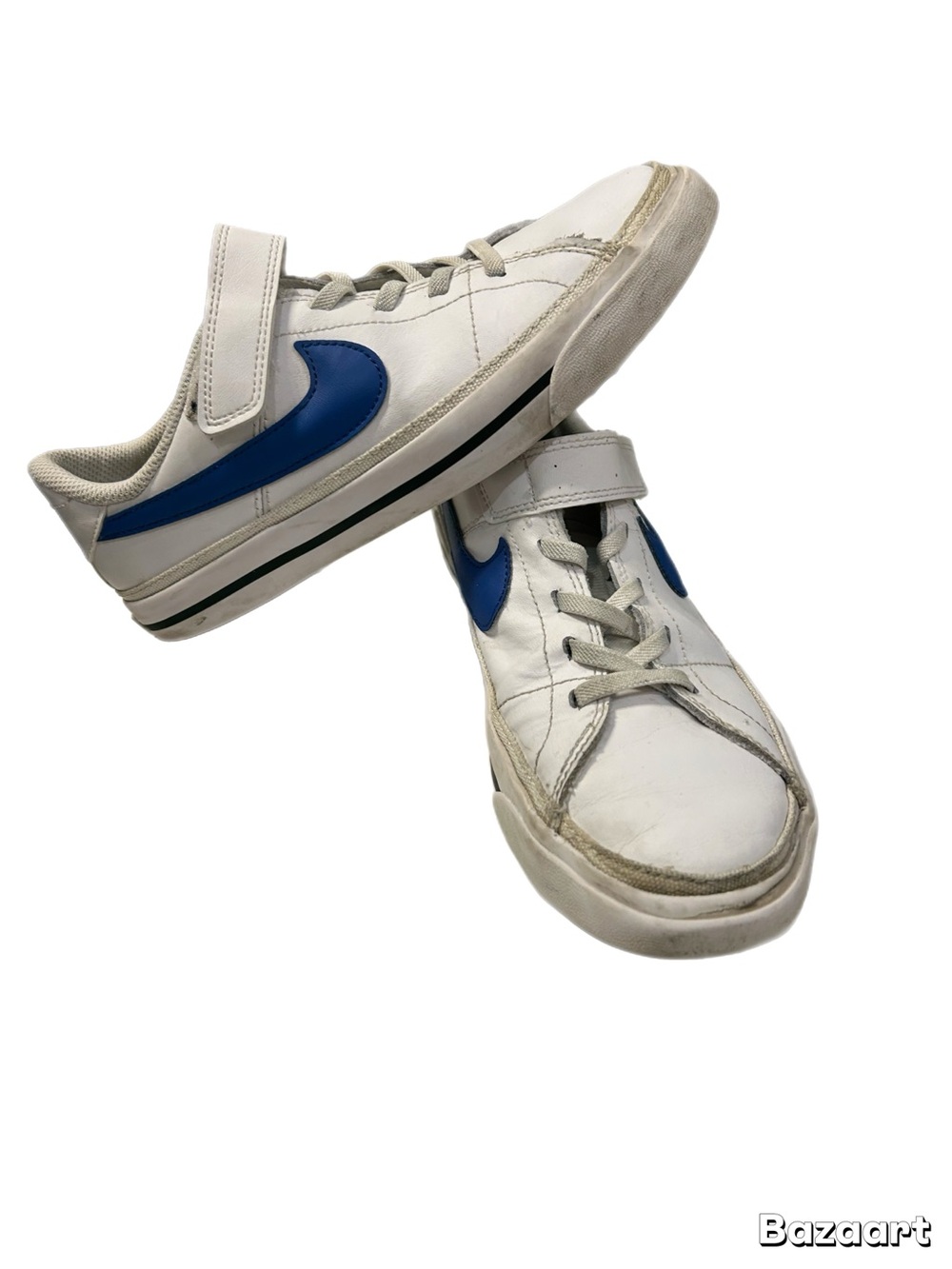 Nike Court Legacy White/Game Royal Sneakers Boys Size 3Y Leather Hook & Loop